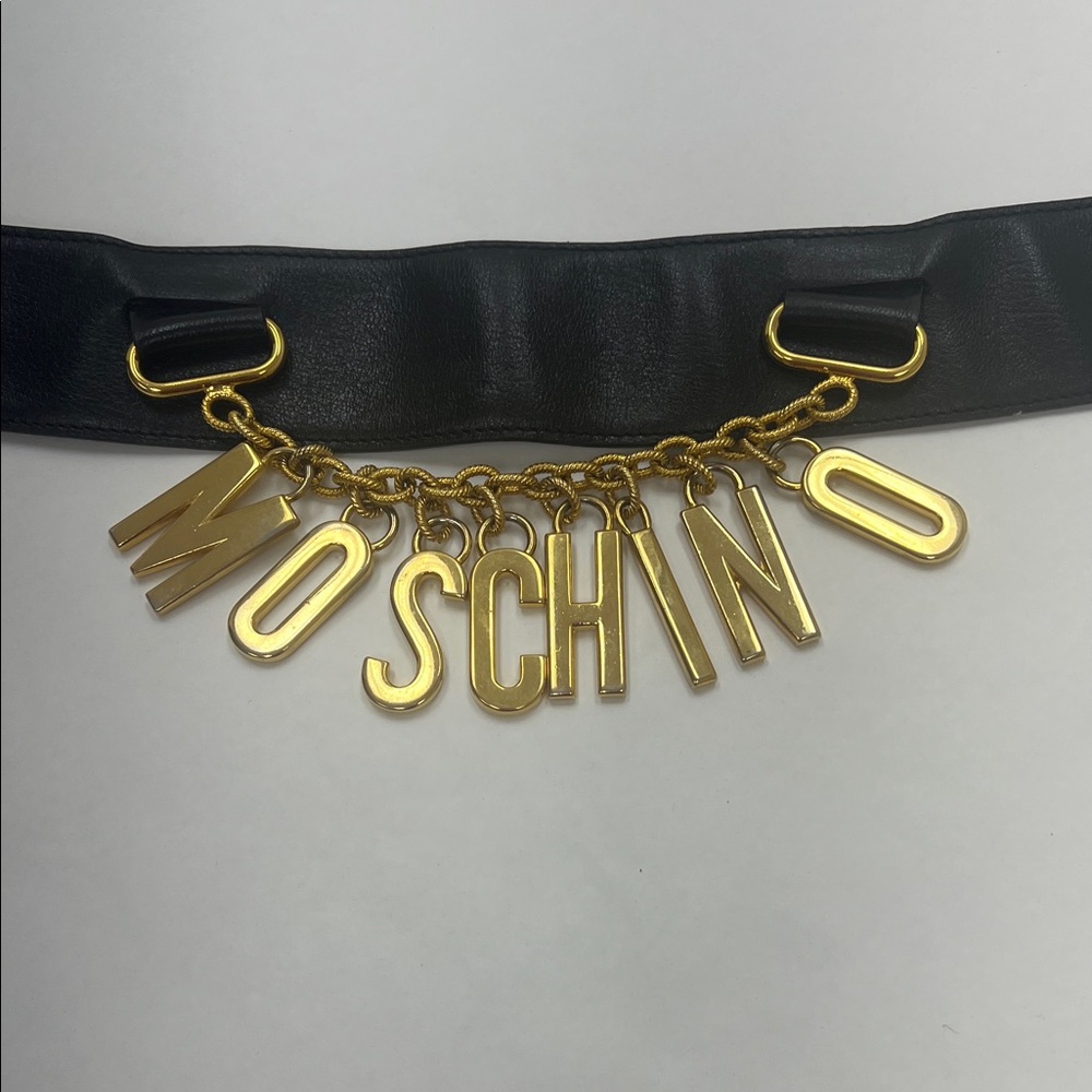 Vintage Moschino Black Belt with Gold Lettering